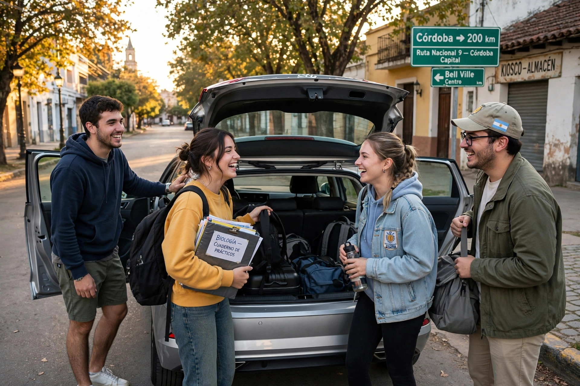Estudiantes argentinos compartiendo un auto en la hora dorada