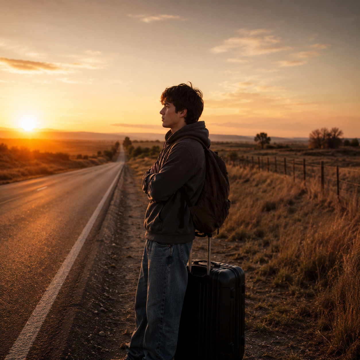 Estudiante esperando viaje